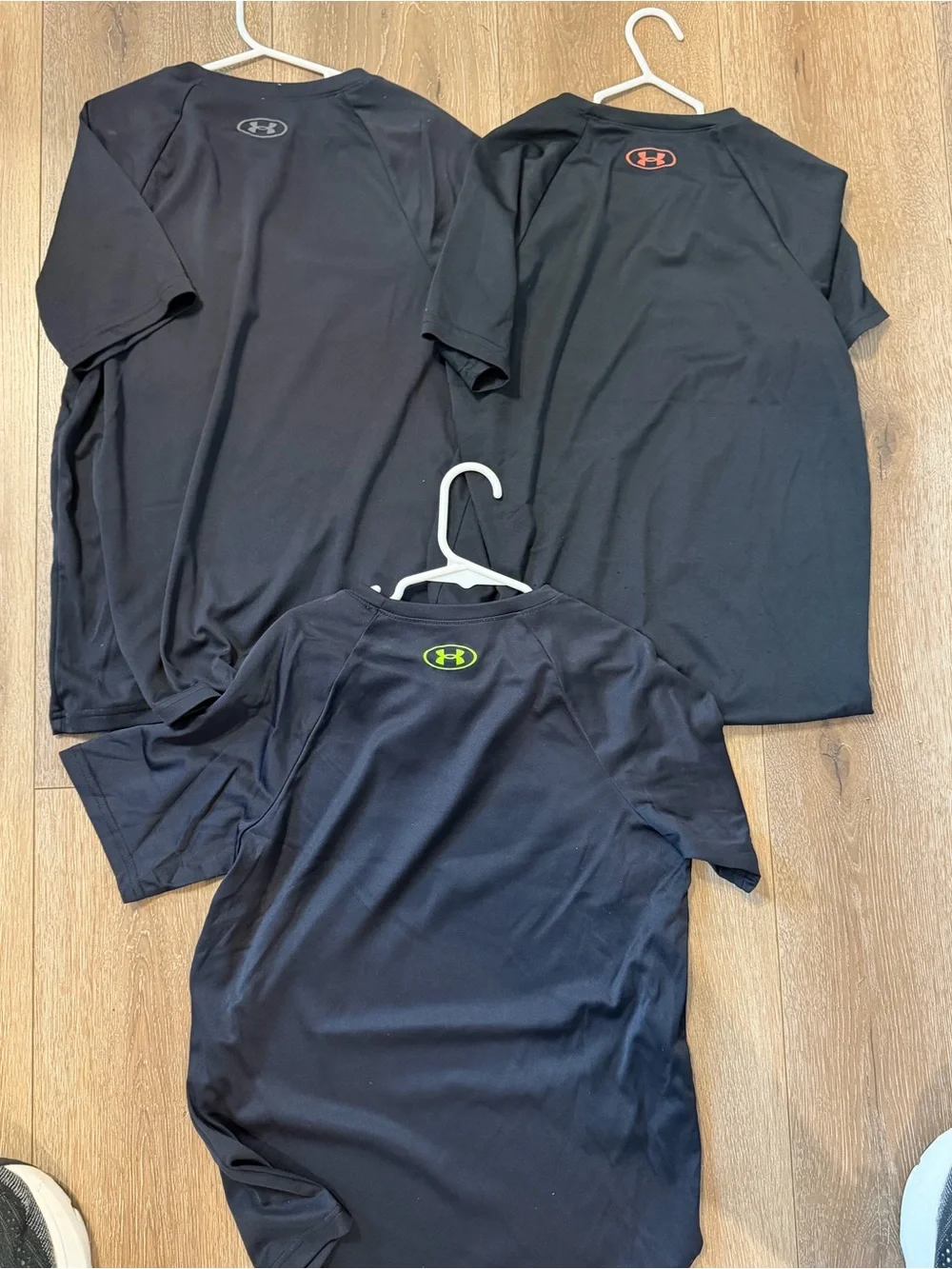 Under Armour Black Kids' Short-Sleeve Tees with Neon Green & Red Logos